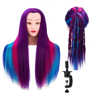 Stancia Mannequin Head with Hair,24"-26" Training Head Manikin Cosmetology Doll Synthetic Fiber, Hairdressing, Training Model with Stand (Mixed Colorful)