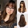 HAIRCUBE Brown Wigs for Women Long Straight layered Wig with Bangs Highlight Colour Heat Resistant Fiber Synthetic Wigs Daily Natural looking