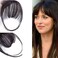 BEIERMU100% Human Hair Bangs, Hair Extensions Bangs French Bangs Hairpieces Clip on Bangs Curved Bangs for Women (9in Long temples bangs, Black)