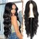 BARSDAR Long Black Wig - 26 Inch Long Wavy Middle Part Wig for Women - Curly Wavy Natural Looking Soft Synthetic Hair Replacement Wigs Daily Party Halloween Wig - Natural Black