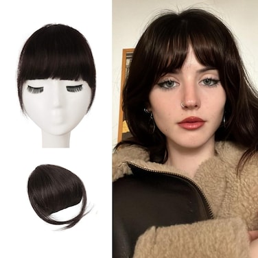 BARSDAR Real Human Hair Clip in Bangs - Thick Human Hair Bangs Clip in for Women - Dark Brown Hair Bangs Extensions Clip in Real Human Hair Bangs Clip on Fringe Hairpieces Daily - Dark Brown