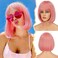 BARSDAR Short Bob Wig With Bangs - 12 Inch Chin-Length Pink Bob Wig With Bangs for Women - Natural Looking Soft Synthetic Hair Replacement Wigs Halloween Costume Party Bob Wig - Pink