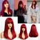 incohair Long Red Wig with Bangs Wine Red Wig for Women Long Straight Wig Fiber Synthetic Wig Halloween or Daily Use, 20inch