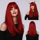 incohair Long Red Wig with Bangs Wine Red Wig for Women Long Straight Wig Fiber Synthetic Wig Halloween or Daily Use, 20inch