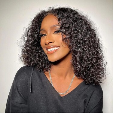 13x4 Bob Wig Human Hair Short Deep Wave Lace Front Wigs Human Hair 180% Density Deep Curly HD Lace Frontal Human Hair Wig for Women Glueless Wig Pre Plucked Natural Hairline 14 Inch