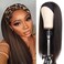 PWEOUKE 22 Inch Glueless Kinky Yaki Straight Headband Wigs Long Hair Wig High Temperature Heat Resistant Synthetic Head Wrap Wigs for Black Women, 1B30 Mix Brown