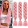 Braiding Hair Extensions for Women 3 Packs 100g/Pack 24Inch High Temperature Ombre Jumbo Synthetic Braiding Hair for Twist Crochet Braids (3 Packs, rouge pink)