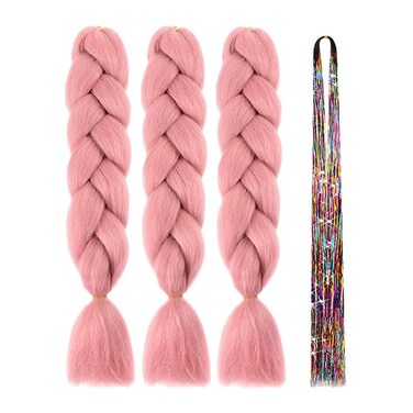 Braiding Hair Extensions for Women 3 Packs 100g/Pack 24Inch High Temperature Ombre Jumbo Synthetic Braiding Hair for Twist Crochet Braids (3 Packs, rouge pink)