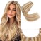 SEGO Invisible Wire Hair Extensions Real Human Hair Adjustable Wire Extensions with 2 Clips for Women Transparent Fish Line Extensions to Add Length,16inch Golden Brown Mixed Bleach Blonde,60g