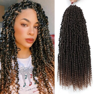 Pre-twisted Passion Twist Hair, 18 Inch 6 Packs Ombre Brown Pretwisted Passion Twist Crochet Hair,Soft Pre Looped Curly Crochet Hair For Black Women,Short Crochet Braids(18in,6 bundles,T1B/30#)