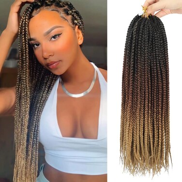 Crochet Box Braids Hair pre looped Goddess Box Braids Crochet Braiding Hair 7 Packs Crochet Box Braids 3x Box Braids Crochet Hair (24 inch, 1B/30/27)