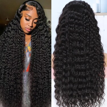 Keshon 200% Density Deep Wave Lace Front Wigs Human Hair 13x5 Deep Wave Frontal Wig HD Transparent Lace Frontal Wigs Human Hair Pre Plucked with Baby Hair Natural Color 30 inch