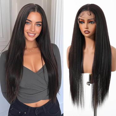testar Black Lace Front Wigs 13x6 HD Lace Frontal Straight Wigs 30 Inch Natural Black Lace Wig Synthetic Lace Front Wig for Women Daily Use