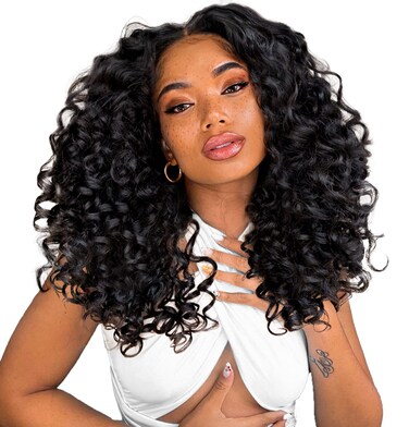 BlackSwern Curly Lace Front Wigs Pre Plucked, Lace Front Wigs Curly Hair Synthetic Lace Front Wig, Glueless Big Curly Wigs for Black Women Natural Black Color
