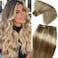Hand Tied Weft Hair Extensions Human Hair Light Brown Highlight Platinum Blonde Sew in Hair Extensions Real Human Hair Balayage Weft Hair Extension Human Hair Full Head Sew in Hair Bundles 120g 22Inch