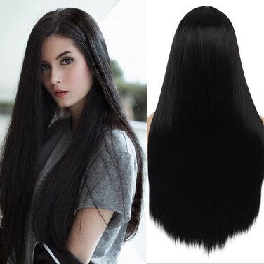 Swiking Long Straight Black Wigs for Women Middle Part Natural Wig Heat Resistant Synthetic Hair Full Wig for Daily Party 24 Inch (black)