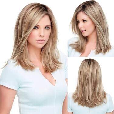 BLONDE UNICORN Blonde Shoulder Length Straight Wig for Women,Synthetic Hair for Natural Daily Use 18IN