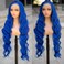 MISS FANCY Blue Lace Front Wigs For Black Women 32 Inch Body Wave Wigs with Baby Hair 13X6 HD Frontal Lace Pre Plucked Natural hairline Heat Resistant Synthetic Glueless Wigs Daily Wear and Go
