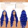 MISS FANCY Blue Lace Front Wigs For Black Women 32 Inch Body Wave Wigs with Baby Hair 13X6 HD Frontal Lace Pre Plucked Natural hairline Heat Resistant Synthetic Glueless Wigs Daily Wear and Go