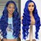 MISS FANCY Blue Lace Front Wigs For Black Women 32 Inch Body Wave Wigs with Baby Hair 13X6 HD Frontal Lace Pre Plucked Natural hairline Heat Resistant Synthetic Glueless Wigs Daily Wear and Go