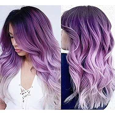 Purple Lace Front Wigs Long Ombre Curly Wavy Hair with Dark Roots Hair Wavy Wig Side Part Cosplay Halloween Wigs