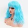 Curly Wavy Bob Wig with Bangs Short Bob Wigs for Women Shoulder Length Glueless Synthetic Wigs(14inch,blue)