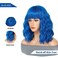Blue Wig with Bangs,14 Inch Natural Wavy Blue Wigs for Women,Loose Curly Blue Bob Wig,Shoulder Length Synthetic Heat Resistant Fiber Wig,Colored Wigs for Daily Party Use,Halloween Costume Wigs