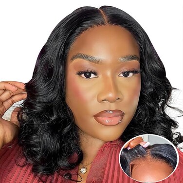 Glueless Wigs Human Hair Bob Wig Human Hair for Black Women Wear and Go Body Wave Lace Front Wigs Pre Plucked Upgraded No Glue Needed Pre Cut 4x4 Lace Closure Wigs for Beginners 10 Inch