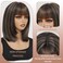 Bob Wig With Bangs Short Bob Wigs for Black Women 12 Inch Highlight Brown Mix Black Ready to Wear Glueless Wig Put On and Go Pre Layered Cut Synthetic Wig for Daily Use