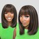 Bob Wig With Bangs Short Bob Wigs for Black Women 12 Inch Highlight Brown Mix Black Ready to Wear Glueless Wig Put On and Go Pre Layered Cut Synthetic Wig for Daily Use