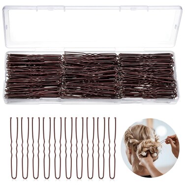 obeboy U Shaped Hair Pins, 300 PCS Brown Bobby Pins with Box Hair Pins for Women Girls Hair Buns Updos French Twists, for Thick/Thin Hair 2.4 Inch