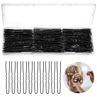 obeboy U Shaped Hair Pins, 300 PCS Black Bobby Pins with Box Hair Pins for Women Girls Hair Buns Updos French Twists, for Thick/Thin Hair 2.4 Inch