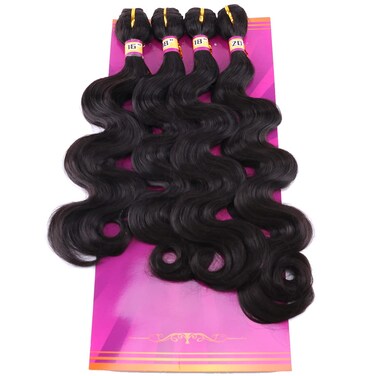 Body Wave Synthetic Hair Weave 4 Hair Bundles Deals 16 18 18 20 Inches Color Natural Black Synthetic Hair Weft