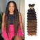 Boho Braids Human Hair Urbeauty Human Braiding Hair for Boho Knotless Braids Deep Wave Bulk Human Hair for Braiding Bohemian Curly Human Hair Brown with Highlights T4/30 Boho Braids/Twist/Locs 18in