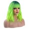 incohair Ombre Green Wigs for Women 14 Inches Short Wavy Neon Green Wig With Bangs Fluorescent Green Short Wigs for Cosplay Party Daily Wigs Wig Cap Included