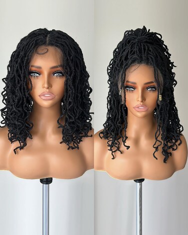 X-TRESS Braided Wig Faux Locs Wigs for Black Women Embroidered Full Lace Front Braided Wigs with Baby Hair 14 Inch Black Color Synthetic Lace Front Wig Braid Hair Wig Short Twist Wig
