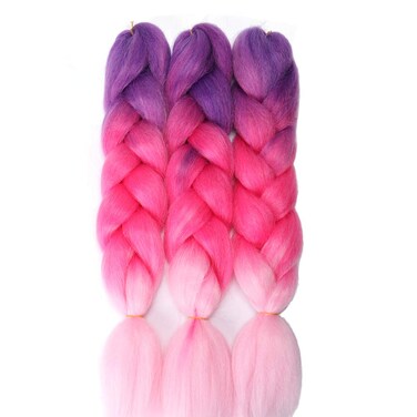 Braiding Hair, Pink Hair Extensions, 3 Tone Pre Stretched Braiding Hair Color Purple Peach Red Pink 24" 3PCS