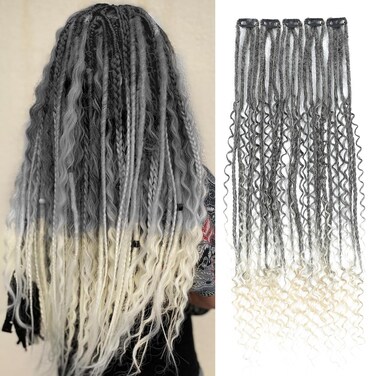 24inches 5PCS Clip in Dreadlock Extensions,20 Strands Boho Dreads Thin Soft Clip in Boho Dread Extensions for Women (1B/613,Boho)