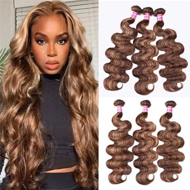 UNICE Body Wave Honey Blonde Highlight Human Hair Weave 3 Bundles Ombre 100% Brazilian Human Hair Weaves for Sew in Extensions TL412 Color 14 16 18 inch