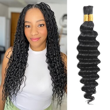 Human Braiding Hair for Boho Braids 18 Inch 50g Deep Wave Bulk Human Hair for Braiding No Weft 10A Brazilian Virgin Curly Human Hair Extensions for Boho Braids Human Hair Braiding Hair (25g/Bundle)