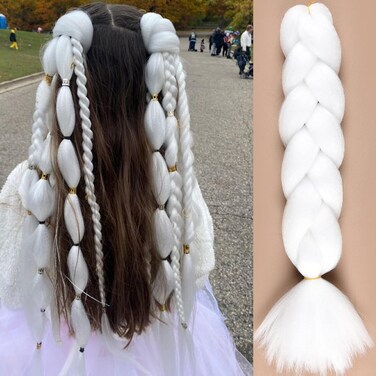 White Braiding Hair Pre Stretched Hair For Braids 3pcs Jumbo Braids Hair Fake Hair Extensions 100gram/pc 24inch Synthetic Braiding Hair