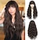 VERNA Long Brown Wig with Bangs, 26 Inch Long Brown Hair Wigs for Women, Natural Looking Brown Curly Wig, Heat Resistant Brown Wavy wig, Middle Part Synthetic Wig for Daily Party Use(Brown)