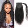 Ponytail Extension Human Hair Curly Ponytail Extension for Black Women with Wrap Around Magic Tape 8A Brazilian Virgin Human Hair Curly Clip in Drawstring Ponytail Hair Extensions 16 Inch