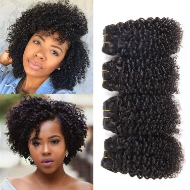 Brazilian Curly Bundles Human Hair Brazilian Kinky Curly Weave 4 Bundles Human Hair 100% Unprocessed Brazilian Virgin Human hair Natural Color (Curly Bundles, 4x8 Inch)