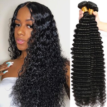 younsolo Human Hair Bundles Deep Wave 4 Bundles (24 26 28 30 inches) 12A Grade Brazilian Virgin 100% Unprocessed Human Hair Deep Wavy Bundles Natural Black Wet Hair Extensions
