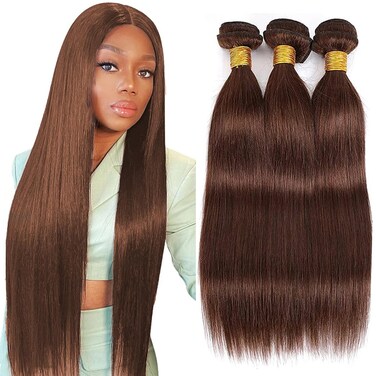 Brazilian Human Hair Straight Hair Bundles 18 20 22 Chocoloate Brown Color 4 Silky Straight Hair Weave 3 Bundles Human Hair