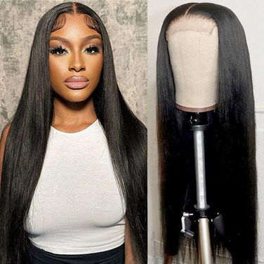 Silky Straight 4x4 Lace Front Wigs Human Hair for Black Women Wear and Go Glueless Brazilian Virgin HD Lace Closure Wigs Pre-Plucked with Baby Hair (20Inch, Natural Color)