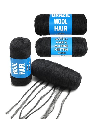 Brazilian Wool Hair Yarn for Braids, 4 Rolls Brazilian Wool Hair Extensions for Black Women Braiding Hair Twist Hair Soft Faux Locs Hair