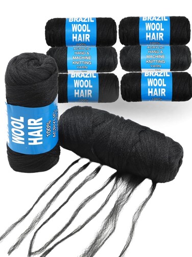 Brazilian Wool Hair Yarn for Braids, 8 Rolls Brazilian Wool Hair Extensions for Black Women Braiding Hair Twist Hair Soft Faux Locs Hair
