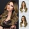 7JHH WIGS Long Wavy Brown Wig with Dark Root Middle Part Blonde Brown Highlight Curly Wavy Wig Natural Looking Heat Resistant Fiber Wig for Daily Party Use（25in）